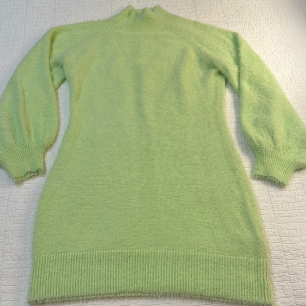 Bardot Knit Sweater Dress XL Fuzzy Lime Green Balloon Sleeve Bodycon Mini Cozy